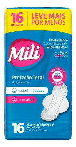 Toallitas Femeninas Mili Protección Total Suave 16 Unidades