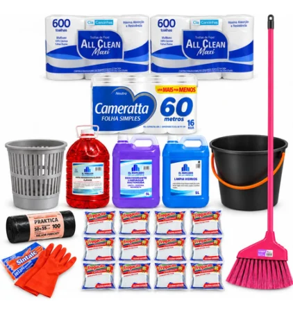 Combo Limpieza Apartamento 15l Papel Escoba Y Balde