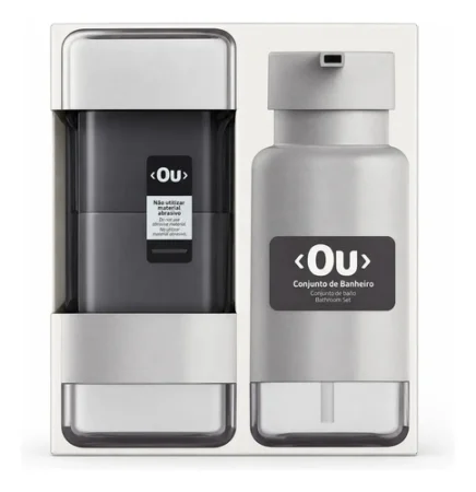 Set De Baño Ou Dispenser Y Portacepillos 2 Piezas Gris