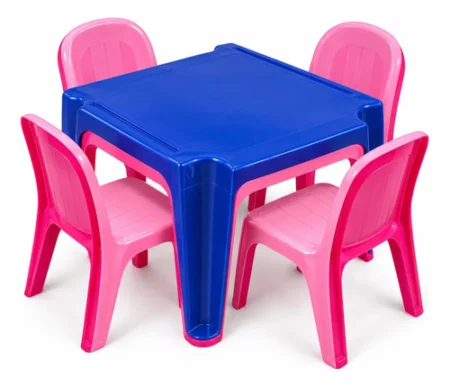 Juego Infantil Atma Mesa Y 4 Sillas Azul Y Rosa