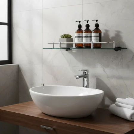 Estante Flotante De Vidrio Y Cromado Para Baño 50,5 Cm
