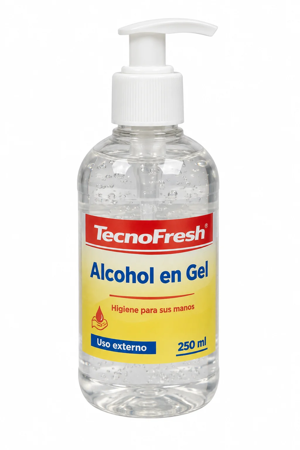 Alcohol en gel TecnoFresh, botella de 250 ml con dosificador